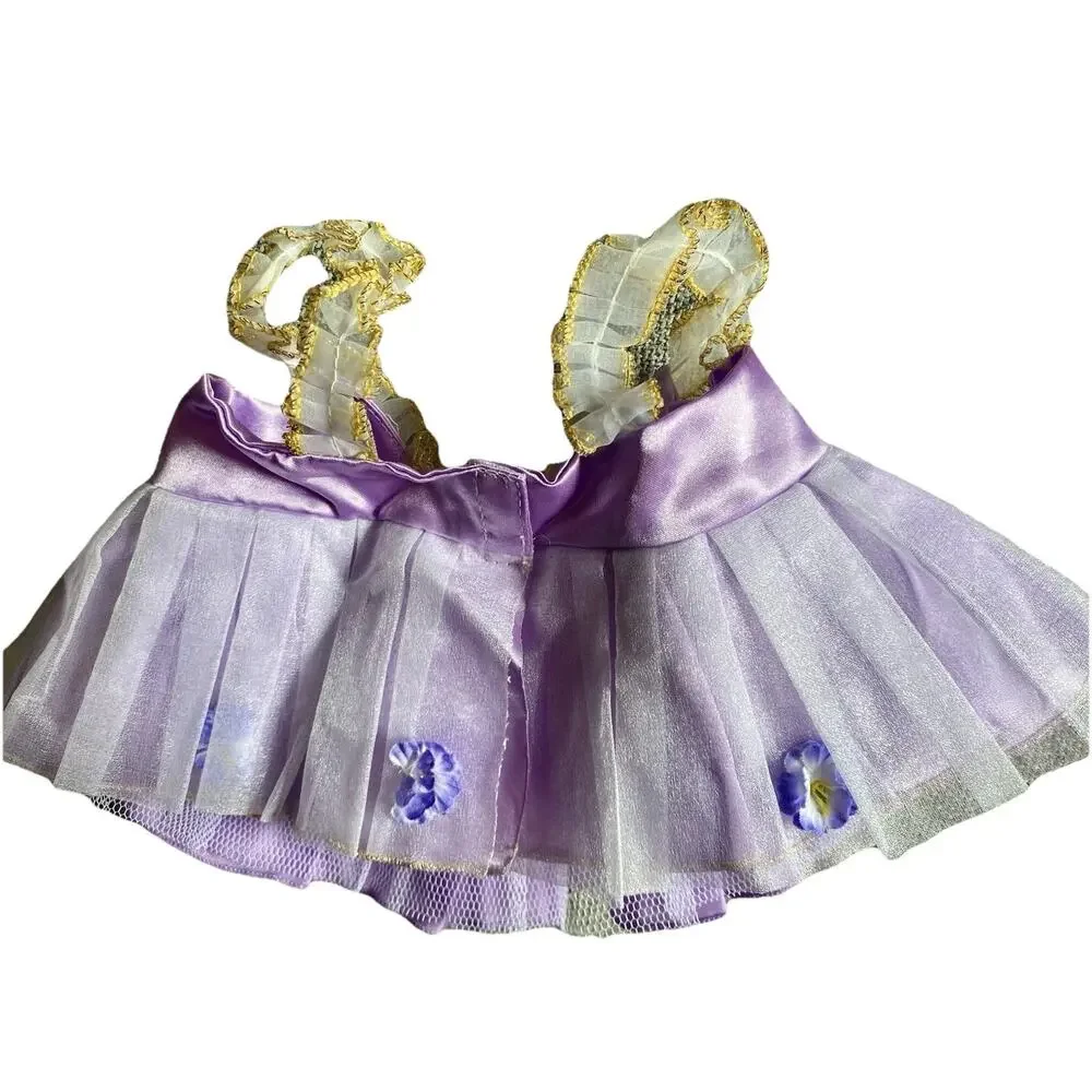 Build A Bear Ballerina Purple Satin Dress Ballet Shoes Tutu Costume Hair Bow.